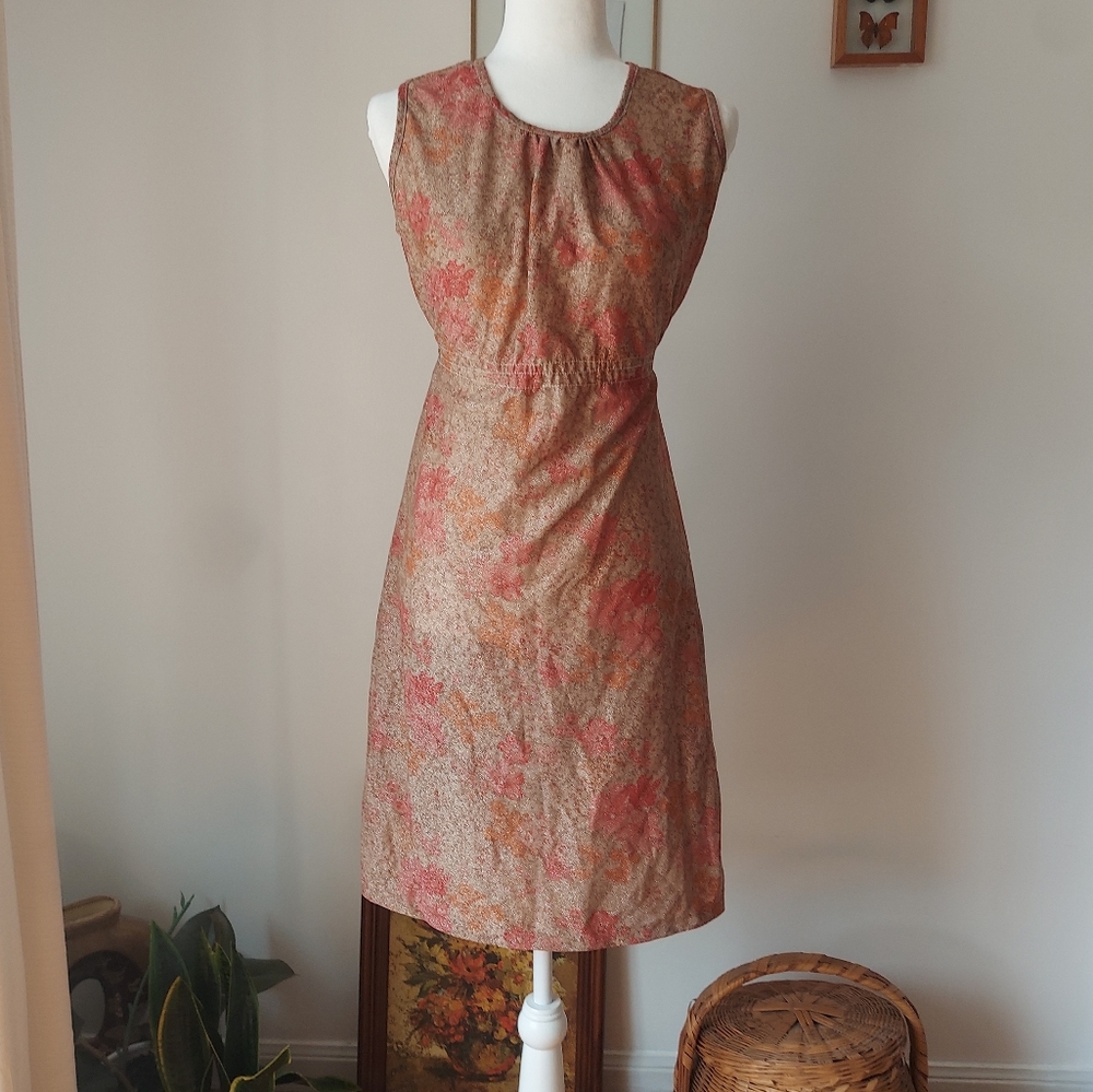 Vintage 70s Metallic Floral Sleeveless Dress With Side Ties Small Sheer